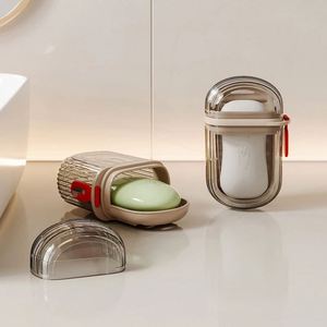 Conteneur à savon portable en plastique avec couvercle, idéal pour les voyages, ensemble de salle de bain, plateau de drainage et porte-savon - Product Image 2