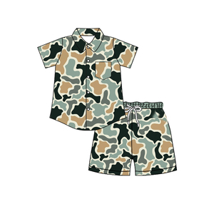 Preventa al por mayor: Conjuntos de verano para niños con bolsillos de camuflaje, estilo vacaciones, de algodón orgánico/spandex suave, para hermanos pequeños (MOQ 5) - Product Image 5