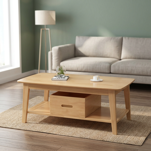 Modern Wooden Coffee <b>Table</b> <b>With</b> Storage <b>Drawer</b> Minimalist Design Living Room Furniture - Product Image 2