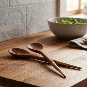 Ensemble de cuillères et fourchettes à salade en bois de qualité supérieure, élégant, en bois naturel, pour la cuisine, le restaurant, la restauration, les mariages et la maison - Product Image 2