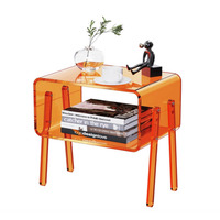 Table basse empilable à deux niveaux en acrylique orange avec pieds, table de rangement ouverte, table d'appoint multifonctionnelle pour chambre à coucher, salon