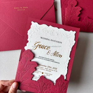 Tarjetas de Invitación de Boda de Lujo con Estampado en Relieve, Corte Personalizado, Impresión en Papel de Terciopelo Grueso, Tarjeta de Felicitación Empresarial Dorada - Product Image 3