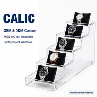 Stands Display Jam Tangan Akrilik Calic Step-Tier Transparan 5 Tingkat Model Tangga untuk Meja, Grosir OEM