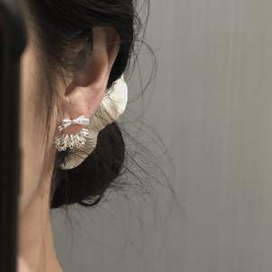 Wenchi S925 Pure <b>Silver</b> Butterfly Bow Lace <b>Skirt</b> Earrings Set Small Fresh Sweet Cute Exquisite with Diamond Trendy - Product Image 2