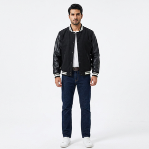 Customized Logo New West Coast Embroidery College Student <b>Long</b> <b>Leather</b> Sleeved College Baseball Varsity <b>Jacket</b> for Men - Product Image 1