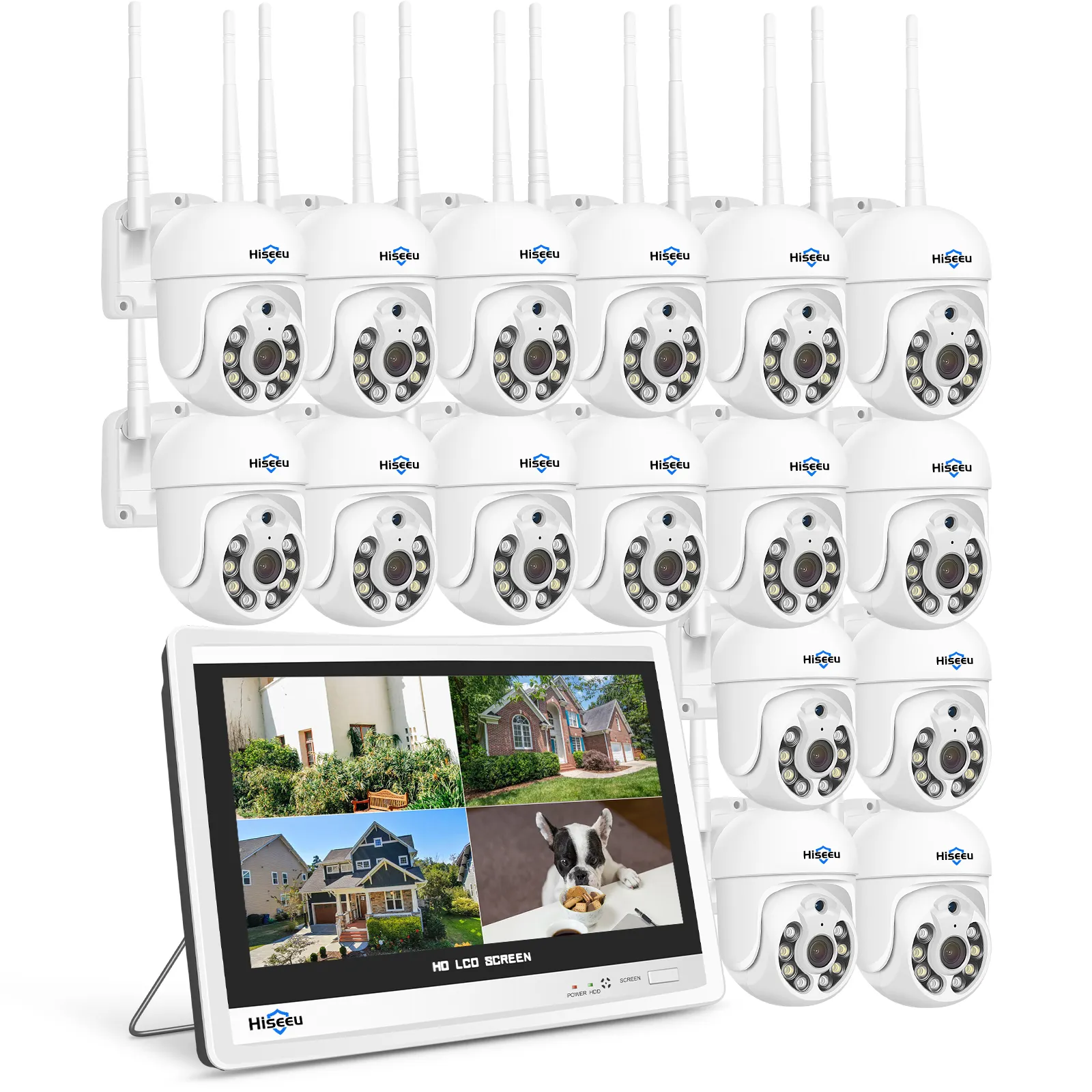 Hiseeu-Sistema de cámara de seguridad inalámbrica para el hogar, kit de Audio bidireccional, CCTV, 5MP, 12,5 pulgadas, 16 canales, NVR