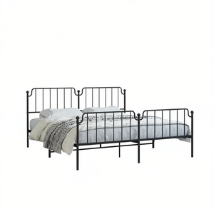 <b>Black</b> Powder Coated Steel Full Size Rectangular Metal Bed <b>Frame</b> Industrial Bedroom Furniture - Product Image 1