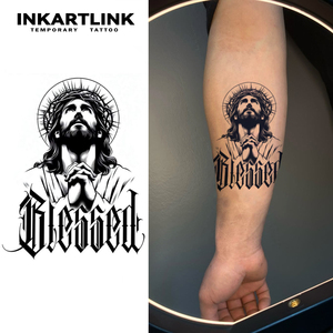 INKARTLINK - Pegatinas de <span class=keywords><strong>Tatuajes</strong></span> Temporales para el Cuerpo, Diseño de Jesús Bendecido, Resistentes al Agua, Ecológicas, Duran 15 Días, Paquete al por Mayor - Product Image 2