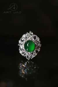 Tự nhiên hoàng gia màu xanh lá cây jadeite Jade Ring với kim cương Halo | cao Băng Ngọc trang sức đá quý 18K vàng | tùy chỉnh sang trọng - Product Image 3