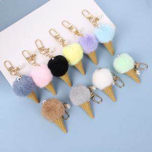 Porte-clés en peluche mignon et moelleux en forme de crème glacée, porte-clés pompon, pendentifs pour sacs à main, accessoires de voiture en forme de crème glacée, porte-clés pompon en fourrure - Product Image 1