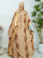 Ensemble Abaya 2 pièces en satin brillant avec impression dorée, pour femmes musulmanes, avec hijab assorti, pour l'Aïd, les mariages et les banquets formels.