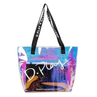 Sac en PVC transparent personnalisé, sac de shopping en PVC laser, sac fourre-tout néon en PVC