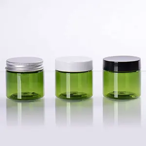 50ml yeşil Pet plastik kozmetik krem kavanoz plastik alüminyum kozmetik ambalaj için kapaklı