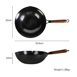 Ustensiles de cuisine chinois antiadhésifs compatibles induction, fond plat, poêles à frire, ultra-légères, en acier au carbone martelé, <span class=keywords><strong>wok</strong></span> de <span class=keywords><strong>Pékin</strong></span> - Product Image 2