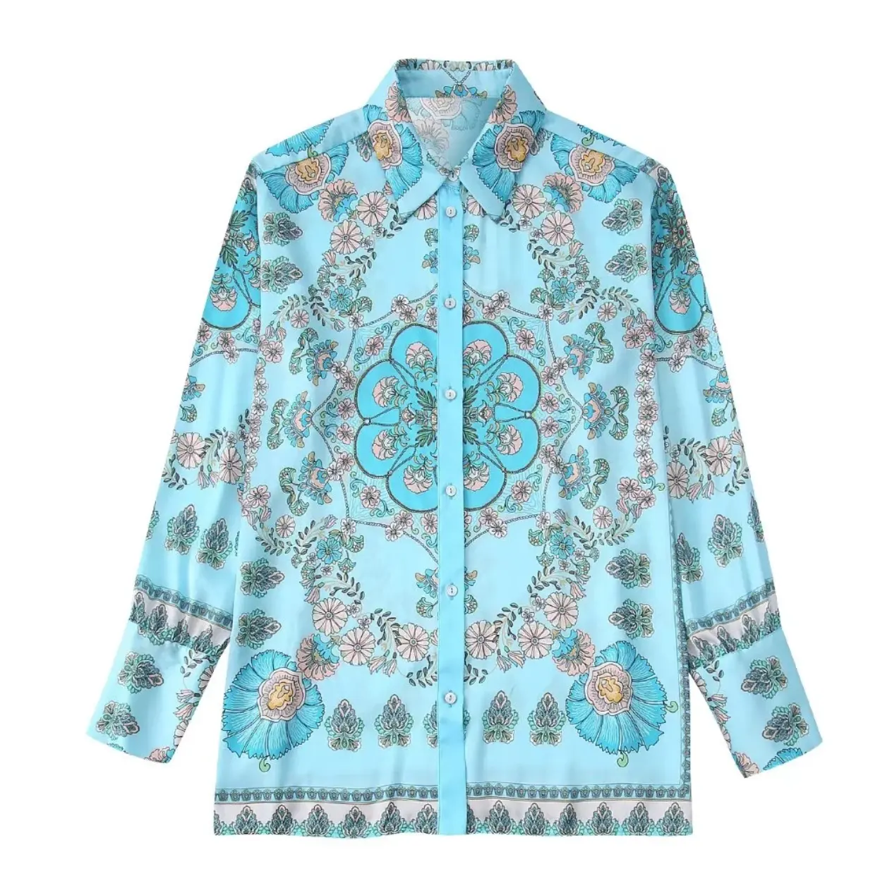 New Arrivals Women's Long Sleeve Shirts Floral Printing Loose Button Down Blouse