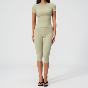 Conjunto Deportivo de <span class=keywords><strong>Yoga</strong></span> para <span class=keywords><strong>Mujer</strong></span>, Top Ajustado de Manga Corta y Leggings de Cintura Alta de Secado Rápido, Conjunto Deportivo de Secado Rápido - Product Image 6