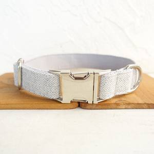 Collier de chien de mariage luxueux avec nom personnalisé - Crème gris blanc marron marron ou bleu Noeud papillon détachable - Product Image 6