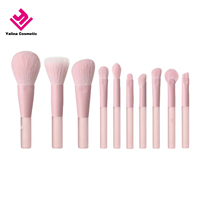 Lot de 10 pinceaux de maquillage pour voyage, kit de pinceaux de maquillage en gros, mini pinceaux rose pêche en poils synthétiques, ensemble de pinceaux à lèvres et pinceau fond de teint