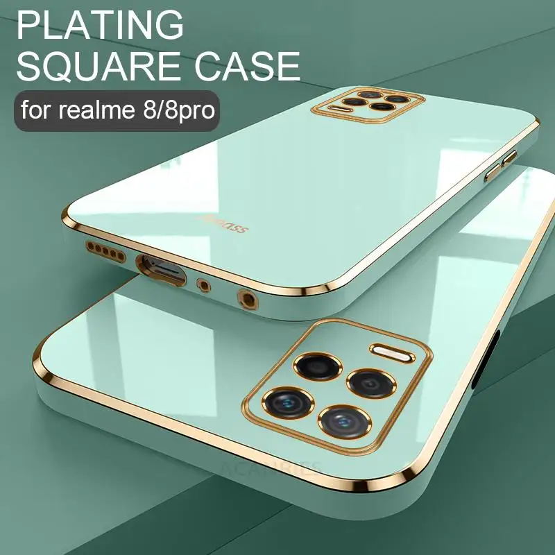 Realme9 Realme8 أنا الفاخرة تصفيح ساعة مربعة الشكل على ل ممن لهم Realme 8i 8 4g 9 9i برو زائد 5g C21y لينة سيليكون الغطاء الخلفي Realme8i
