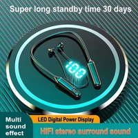 Meilleur vendeur écouteurs intra-auriculaires de sport TWS écouteurs affichage LED tour de cou casque Microphone carte TF écouteur sans fil