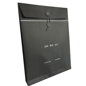 Logo Foil Perak Kustom Dicetak Ukuran <span class=keywords><strong>A4</strong></span> Tas Amplop Kertas Hitam dengan Tali - Product Image 1