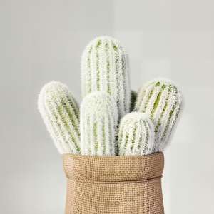 Plantes vertes artificielles, cactus à 7 têtes avec des épines blanches duveteuses, <span class=keywords><strong>gravier</strong></span> jaune, sac en lin artificiel quatre saisons, pot de plante en plastique - Product Image 3