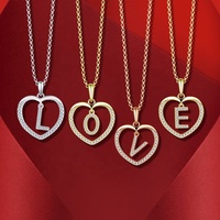 Collier Pendentif Breloque Lettre Initiale Alphabet Cœur en Zirconium Plaqué Or Argent Sterling 925