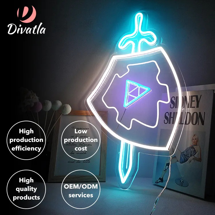 DIVATLA Đèn Nền Thiết Kế Tùy Chỉnh Zelda Bằng Acrylic Lá Kiếm Phát Trực Tuyến Chơi Game Biển Neon Tùy Chỉnh LED 4W