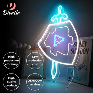 DIVATLA Gaming Streaming Schwert schild Acryl Zelda Custom Design Hintergrund licht 4W LED Custom Neon Sign