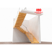 Escalier d'intérieur moderne à lumière LED Escalier en forme de U Escalier à double balustrade en verre Escalier en métal