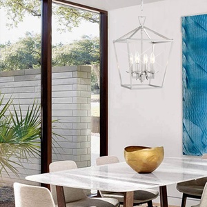 4-<strong>Light</strong> Indoor Hanging <strong>Brushed</strong> <strong>Nickel</strong> Farmhouse Chandelier Metal Cage Adjustable Height Pendant Lamp Kitchen <strong>Island</strong> Dining Room - Product Image 4