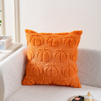 Fundas de Almohada Decorativas Cuadradas de 18x18 Pulgadas con Diseño de Calabaza Otoñal, Color Sólido, Bordado Simple, Patrón Geométrico