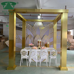 ฉากหลังงานแต่งงานหรูหรา ตกแต่งด้วยดอกไม้สแตนเลสสีทอง - Product Image 5