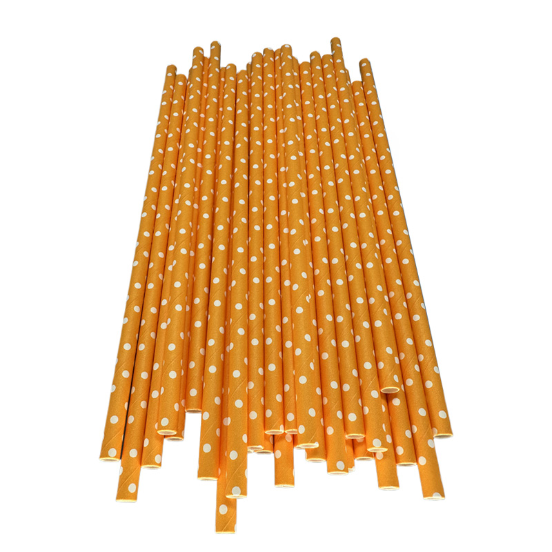 Orange White Polka Dot Paper Straws