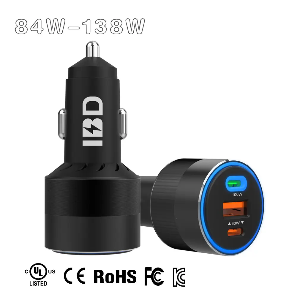 IBD New Arrival Big Power 130W 3 Ports Usb Laptop Fast Charging 100W PD Adapter Car Charger For iPhone13