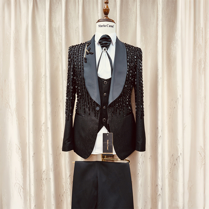 Noir-3 pièces/ensemble-veste + gilet + pantalon