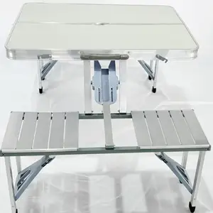 4 Seats Portable Camping Table Aluminum Folding Picnic Table With Bench Outdoor Suitcase Table For BBQ Picnic Hiking