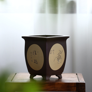 <b>Square</b> Bonsai Pot Fine Powder Clay Orchid Shape Kuai Duohui Style <b>Planters</b> - Product Image 2
