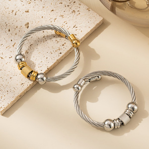 Nouveaux accessoires, <span class=keywords><strong>bracelet</strong></span> ouvert en <span class=keywords><strong>fil</strong></span> d'acier personnalisé européen et américain, tendance, neutre, en acier inoxydable pour hommes et femmes - Product Image 3