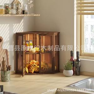 Wooden Corner Bread Storage Box Double Door Transparent Polygon Shape For <b>Kitchen</b> Use - Product Image 2
