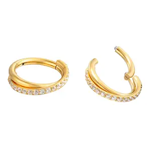 ASTM F-136 titane Piercing bijoux CZ Pave Side Twist 16G transparent PVD or charnière Segment nez anneaux boucle d'oreille