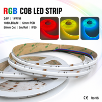 Bande LED COB RGB 24V, bande lumineuse COB RGB 1080 LED/m, bande LED RGB sans points pour éclairage linéaire intérieur