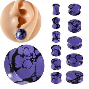 سدادات الأذن الحجرية باللون الأرجواني والأسود مقاييس الأنفاق الصلبة المتوسع نقالات الأزياء ثقب الجسم المجوهرات للرجال والنساء - Product Image 1
