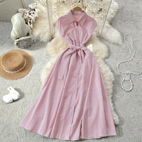 Robes mi-longues Kingsa style coréen, taille empire, romantiques, coupe trapèze, sans manches, rayées, pour femme, été, respirantes, lavables, avec ceintures tissées