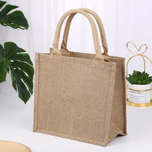 Large Jute Burlap Canvas Tote Shopping Beach Bag Black Custom Hessian Bags Women Handbags Ladies Wholesale