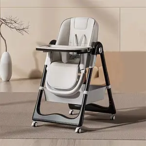 كرسي أطعمة للأطفال 3 في 1 كرسي عشاء للأطفال عالي الجودة مع 4 عجلات مصنوع من الجلد الصناعي قابل للتعديل مزود بوسادة