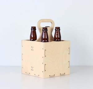 Panier-cadeau en bois massif fait main pour 4 bouteilles, boîte rustique non peinte, organisateur de boissons en bois pour la fête des pères - Product Image 1