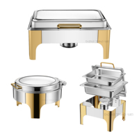 Plat Chafing Buffet Luxe en Acier Inoxydable Semi-Doré pour Présentation Alimentaire Traiteur