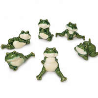 Lot de 6 figurines de grenouilles de yoga en céramique, statues de jardin, grenouilles de méditation, décorations de bureau, ornements de pot de fleurs, vert mousse émaillé, pour la maison et le bureau