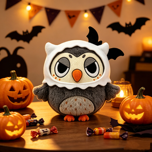 Peluche di Halloween Personalizzato, Gufo delle Nevi Paffuto da 15 Pollici con Copertura per la Testa, per Bambini di Tutte le Età - Product Image 6